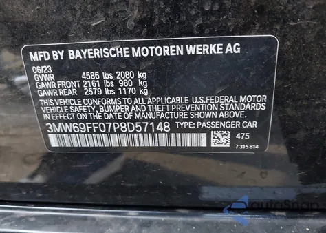 2023 BMW 330I z USA, uszkodzony, nr VIN 3MW69FF07P8D57148